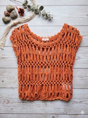 Crochet Open-Knit Orange Tank Top